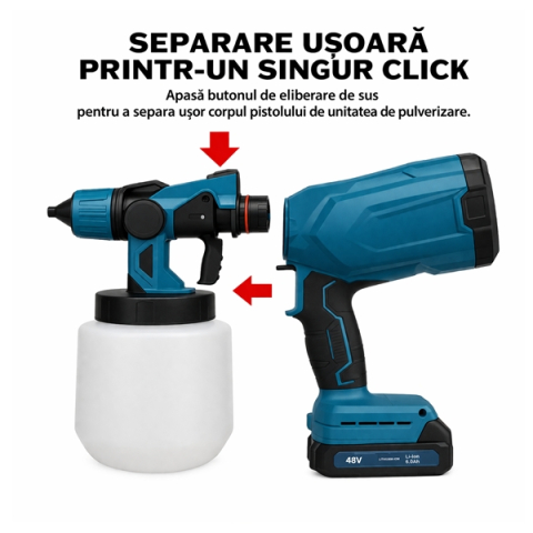 Pistol de vopsit electric cu acumulator 48V, DEPOX®, rezervor 1000 ml, 1200 ml/min, 3 moduri pulverizare [3]