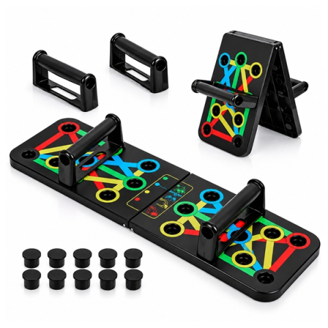 Placă fitness pentru flotări DEPOX®, multifuncțională, pliabilă, cu mânere detașabile, portabilă, multicolor [1]