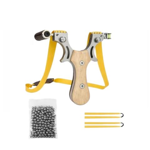 Prastii profesionale de vanatoare - Set prastie cu laser si 100 bile metalice 11 mm DEPOX®, metalica, 11.5 cm, cu boloboc, maner lemn, bej