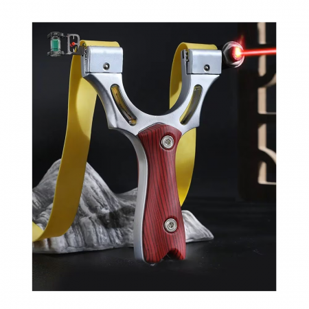 Prastie cu laser, Sling Queen, metalic, 11.5 cm, cu boloboc, maner lemn, maro [14]