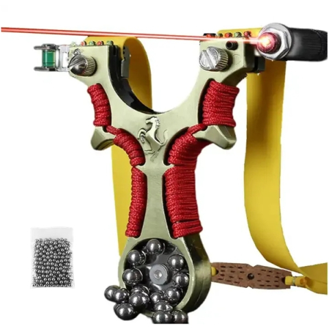 Prastii profesionale de vanatoare - Set prastie cu laser si boloboc si 100 bile metalice 11 mm DEPOX®, 12 cm, Metal