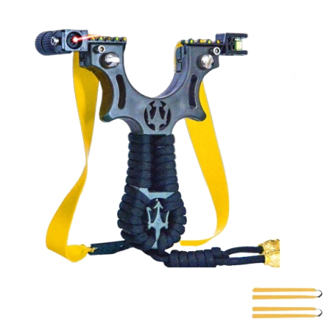 VANATOARE, DRUMETII & CAMPING - Praștie de precizie din rasina cu laser, 2 elastice de rezervă, 11 cm, negru