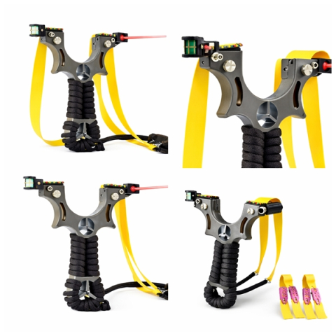 Set praștie de precizie din rasina cu laser si 100 bile metalice 10 mm, DEPOX®, 2 elastice de rezervă, 11 cm, negru [6]