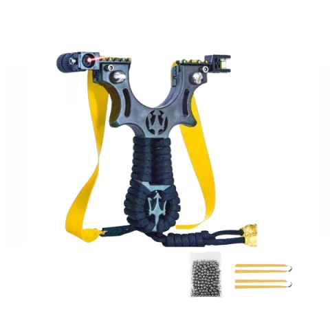 Prastii profesionale de vanatoare - Set praștie de precizie din rasina cu laser si 100 bile metalice 12 mm DEPOX®, 2 elastice de rezervă, 11 cm, negru