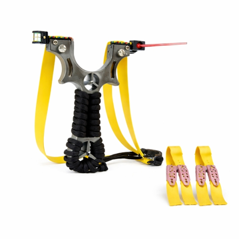 Set praștie de precizie din rasina cu laser si 110 bile metalice 8 mm, DEPOX®, 2 elastice de rezervă, 11 cm, negru [1]