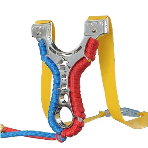 Set praștie multifunctionala si 100 bile metalice 12 mm, DEPOX®, metal, 2 elastice de rezervă, rosu/albastru, 11 cm [5]