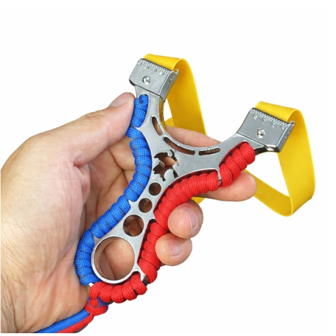 Set praștie multifunctionala si 100 bile metalice 12 mm, DEPOX®, metal, 2 elastice de rezervă, rosu/albastru, 11 cm [3]