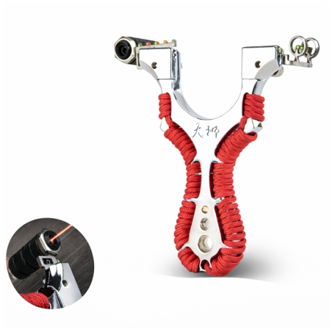 Set praștie multifuncțională cu laser si 100 bile metalice 10 mm, DEPOX®, metal, 2 elastice de rezervă, rosu [2]