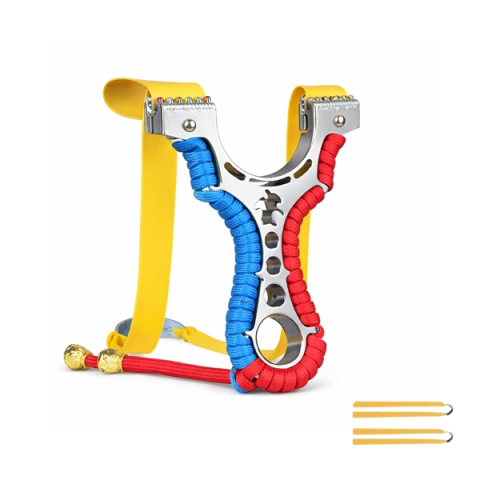 Praștie multifunctionala, DEPOX®, metal, 2 elastice de rezervă, rosu/albastru, 11 cm [0]