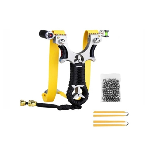 Prastii profesionale de vanatoare - Set praștie de precizie multifuncțională cu laser si 100 de bile metalice 6 mm, DEPOX®, metal, 2 elastice de rezervă, negru, 11 cm