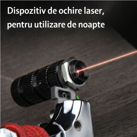 Set praștie multifuncțională cu laser si 50 bile din sticla 14 mm, DEPOX®, metal, 2 elastice de rezervă, rosu [6]
