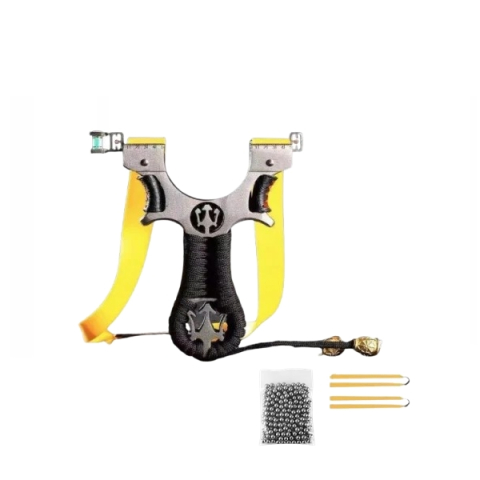 Prastii profesionale de vanatoare - Set praștie de precizie multifuncțională cu laser si 100 bile metalice 6 mm, DEPOX®, metal cu vizor optic, 2 elastice de rezervă, 11 cm, negru