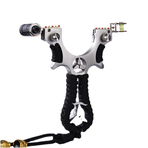 Praștie de precizie multifuncțională cu laser, DEPOX®, metal, 2 elastice de rezervă, negru, 11 cm [2]