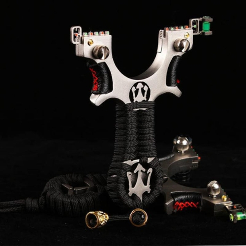 Praștie de precizie multifuncțională cu laser, metal cu vizor optic, 2 elastice de rezervă, 11 cm, negru [9]