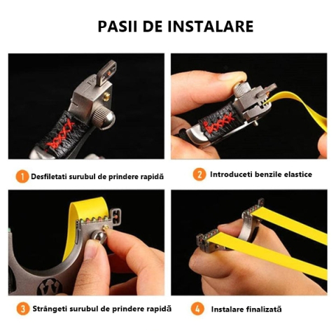 Set praștie de precizie multifuncțională cu laser si 110 bile metalice 8 mm, DEPOX®, metal cu vizor optic, 2 elastice de rezervă, 11 cm, negru [7]
