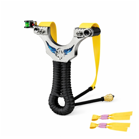 Prastii profesionale de vanatoare - Praștie de precizie metalica cu laser si vizor, 2 elastice de rezervă, 12  cm, negru