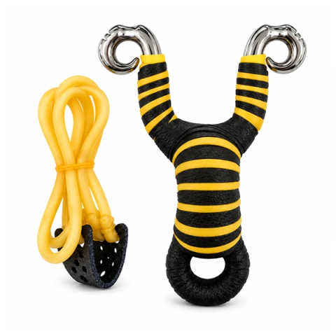 Praștie din aliaj cu benzi elastice DEPOX®, mâner ergonomic, 13 cm, galben [2]