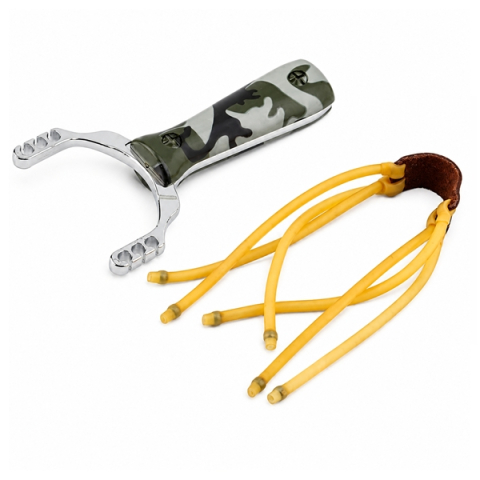 Set praștie metalică si trei benzi elastice de rezerva DEPOX®, maner camuflaj, 14.5 cm [2]
