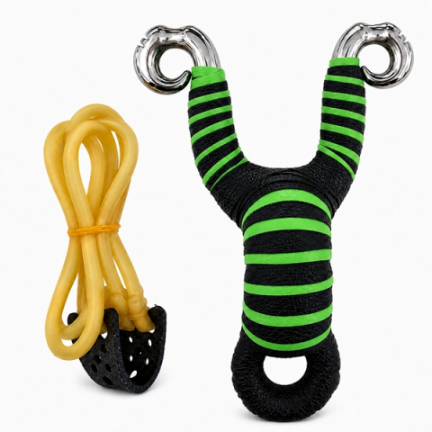 Praștie din aliaj cu benzi elastice DEPOX®, mâner ergonomic, 13 cm, verde [1]
