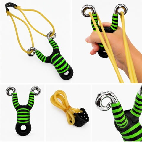 Praștie din aliaj cu benzi elastice DEPOX®, mâner ergonomic, 13 cm, verde [3]