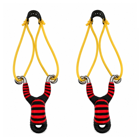 VANATOARE, DRUMETII & CAMPING - Set doua prastii din aliaj cu benzi elastice DEPOX®, mâner ergonomic, 13 cm, rosu