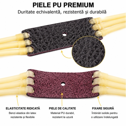 Set praștie metalică si banda elastica de rezerva DEPOX®, maner camuflaj, 14.5 cm [7]