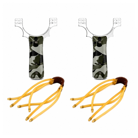 VANATOARE, DRUMETII & CAMPING - Set doua prastii metalice DEPOX®, maner camuflaj, benzi elastice, 14.5 cm