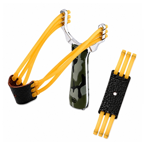 Set praștie metalică si banda elastica de rezerva DEPOX®, maner camuflaj, 14.5 cm [1]