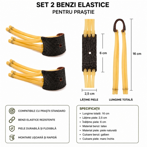 Set praștie metalică si banda elastica de rezerva DEPOX®, maner camuflaj, 14.5 cm [6]