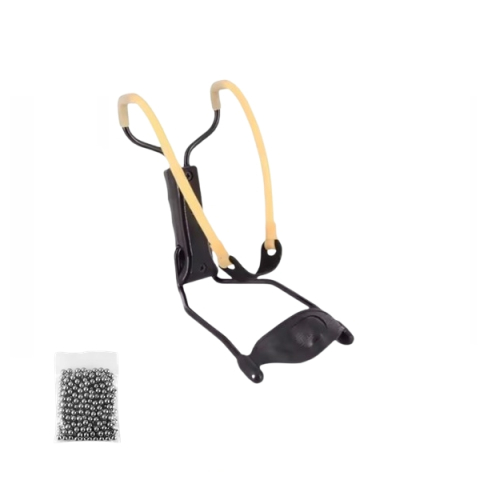 Prastii profesionale de vanatoare - Set prastie metalica profesionala cu suport de incheietură si 100 bile metalice 12 mm DEPOX®, metal, maner antiderapant, 18 cm