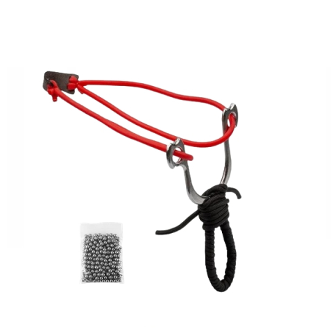 Prastii profesionale de vanatoare - Set prastie metalica si 110 bile metalice 8 mm DEPOX®, snur, negru, 15 cm
