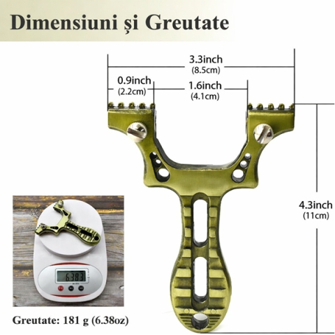 Set praștie multifuncțională si 100 de bile metalice 9 mm, DEPOX®, metal, 2 elastice de rezervă, verde, 11 cm [5]