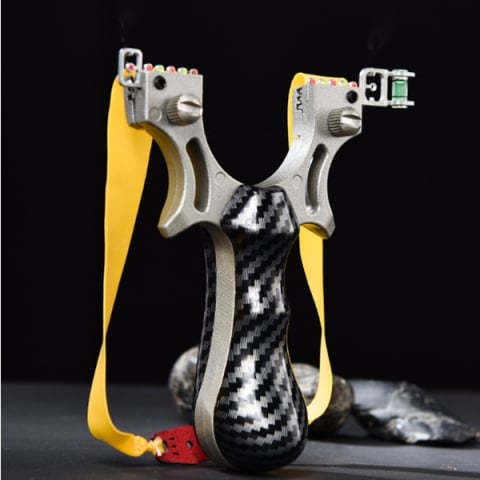 Praștie profesională metalică cu 3 zgarciuri, maner imitatie carbon, 12 cm [4]