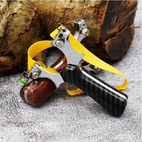 Set praștie profesională cu 3 zgarciuri si 100 bile metalice 9 mm DEPOX®, maner imitatie carbon, 12 cm [6]