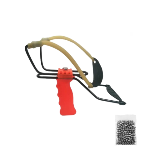 Prastii profesionale de vanatoare - Set prastie profesionala metalica cu suport antebrat si 100 bile metalice 12 mm, DEPOX®, 20 cm, portocaliu