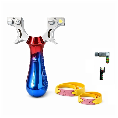 Set praștie profesională metalica cu laser si 100 bile metalice 7 mm DEPOX®, pentru vânătoare și tir outdoor, rosu/albastru, 11.5 cm [4]