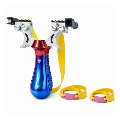 Prastii profesionale de vanatoare - Praștie profesională metalica cu laser, DEPOX®, pentru vânătoare și tir outdoor, rosu/albastru, 11.5 cm