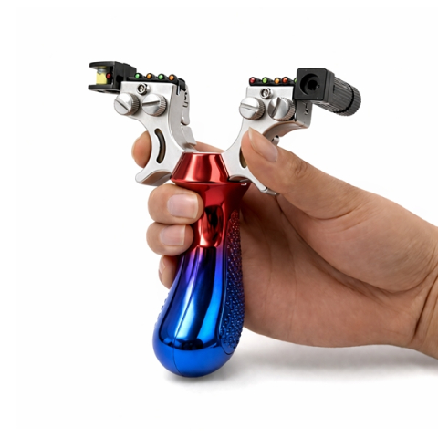 Praștie profesională metalica cu laser, DEPOX®, pentru vânătoare și tir outdoor, rosu/albastru, 11.5 cm [2]