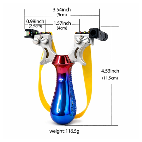 Set praștie profesională metalica cu laser si 100 bile metalice 9 mm DEPOX®, pentru vânătoare și tir outdoor, rosu/albastru, 11.5 cm [2]