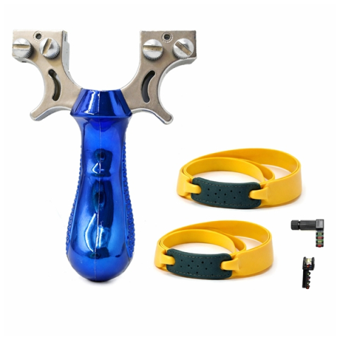 Set praștie profesională PVC cu laser si 100 bile metalice 9 mm, DEPOX®, pentru vânătoare și tir outdoor, albastru, 11.5 cm [2]