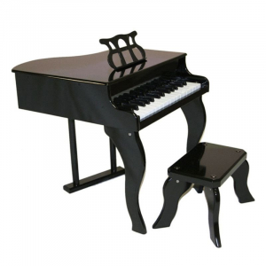 Orga electronica - Pian de lemn pentru copii, scaun inclus, 48 cm, negru