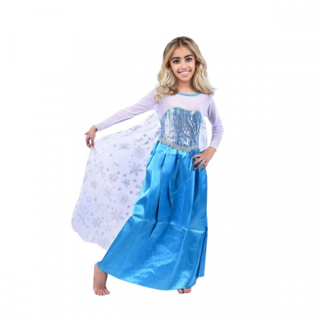 Costume si seturi pentru copii - Rochie carnaval printesa Elsa Frozen, Albastru , Halloween, 5-7 ani, 110-120 cm