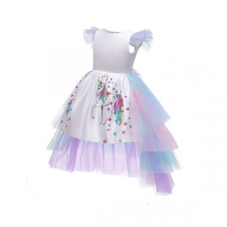 Rochie Unicorn cu trena detasabila, Alb, 3-5 ani, 100-110 cm [2]
