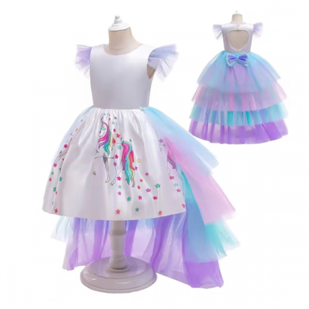 Rochie Unicorn cu trena detasabila, Alb, 3-5 ani, 100-110 cm [1]