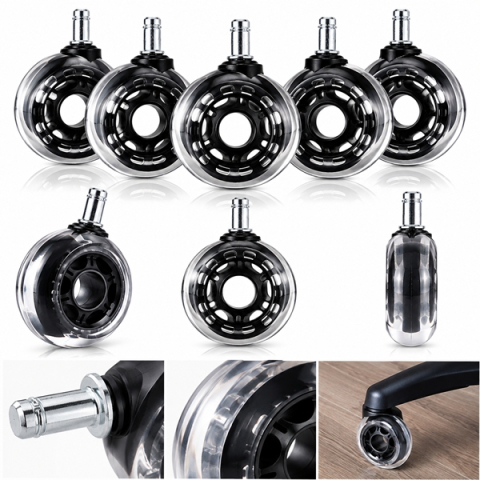 Set de 5 roti de silicon profesional DEPOX®, tija 10 mm pentru scaun de gaming/birou, 2,5 inch, transparant [1]