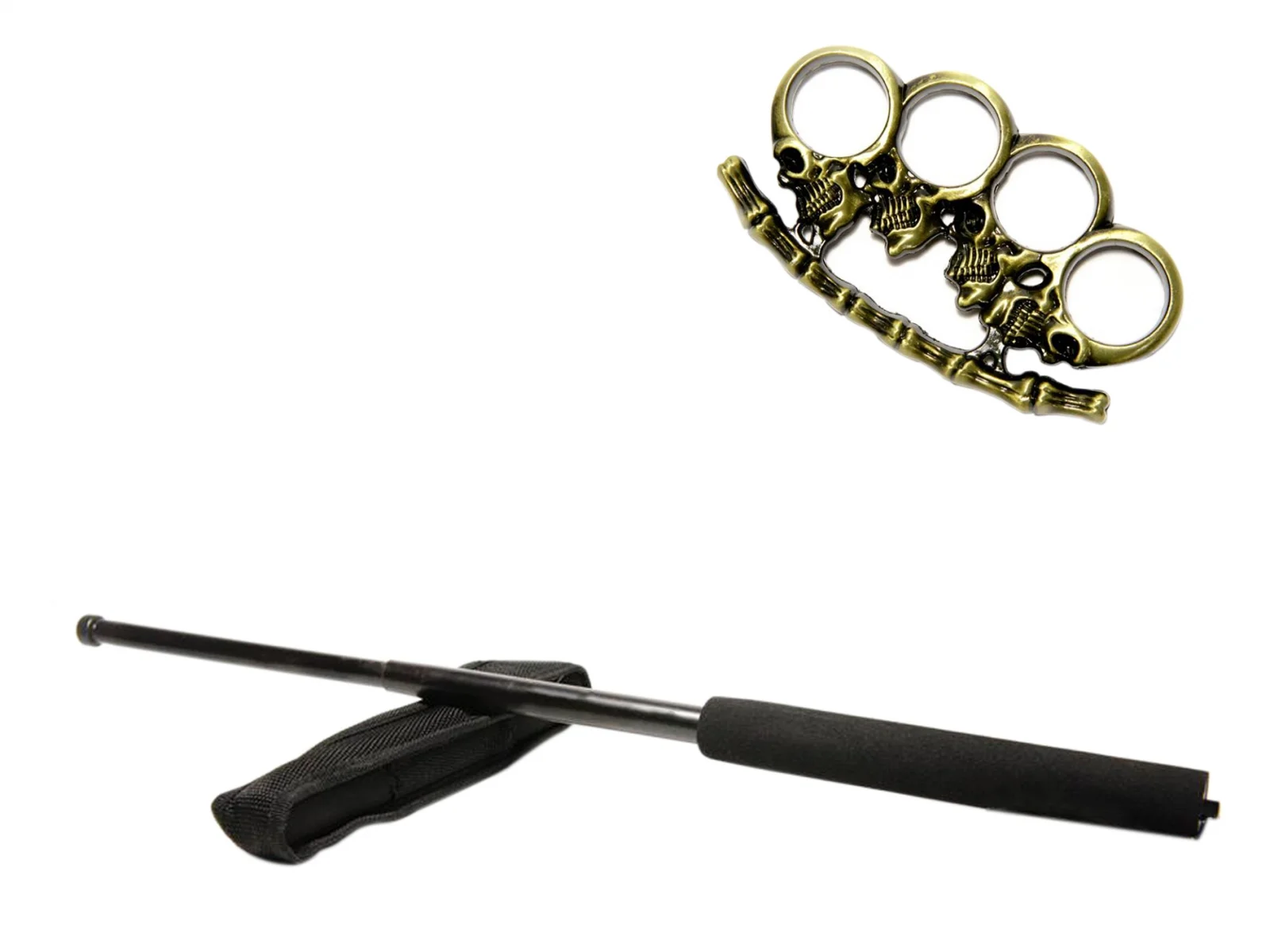 Pumnaluri si boxuri - Set baston telescopic negru 50 cm +  pumnal/box craniu