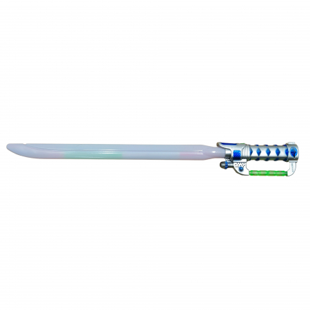 Costume Halloween copii - Sabie de jucarie IdeallStore®, Future Warrior, plastic, LED, sunete, 63.5 cm, argintiu