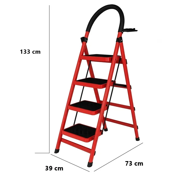Scara pliabila metalica 4 trepte, DEPOX®, antiderapanta, compacta, rosie, 145 cm [2]