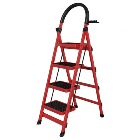 Accesorii mese si scaune - Scara pliabila metalica 4 trepte, DEPOX®, antiderapanta, compacta, rosie, 145 cm