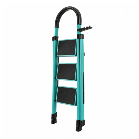 Scara pliabila metalica 3 trepte, DEPOX®, antiderapanta, compacta, albastru, 125 cm [2]